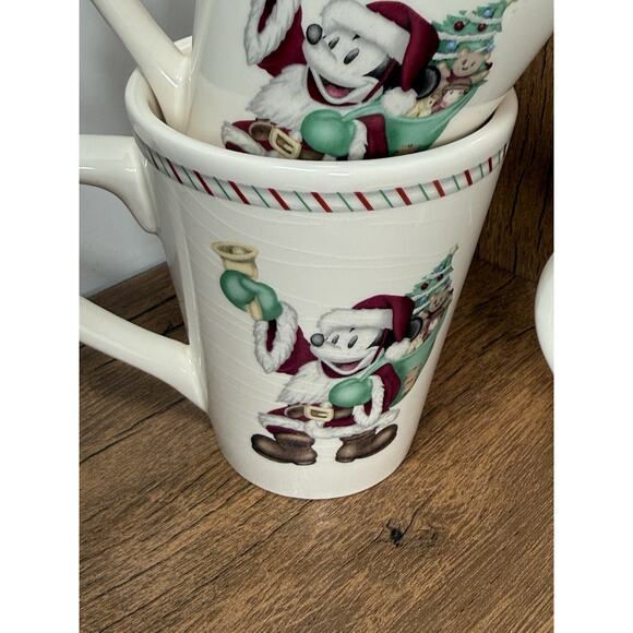 Disney Mugs Mickey Mouse Christmas Red Santa Hat Scarf Coffee Cups Set Of 4 - Picture 4 of 5